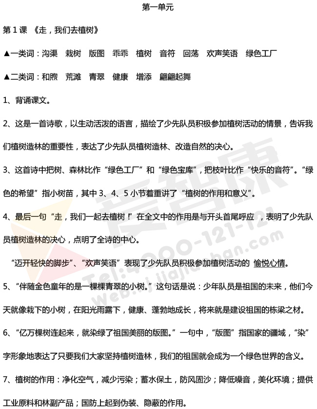 苏教版四年级下册语文第一单元知识点