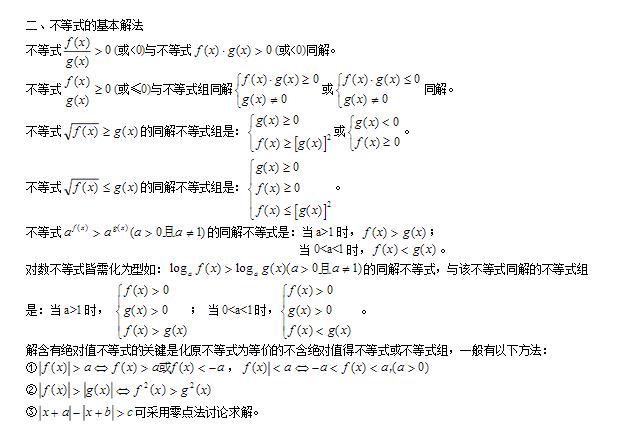 初中数学高中不等式公式(分类,解法,例题)