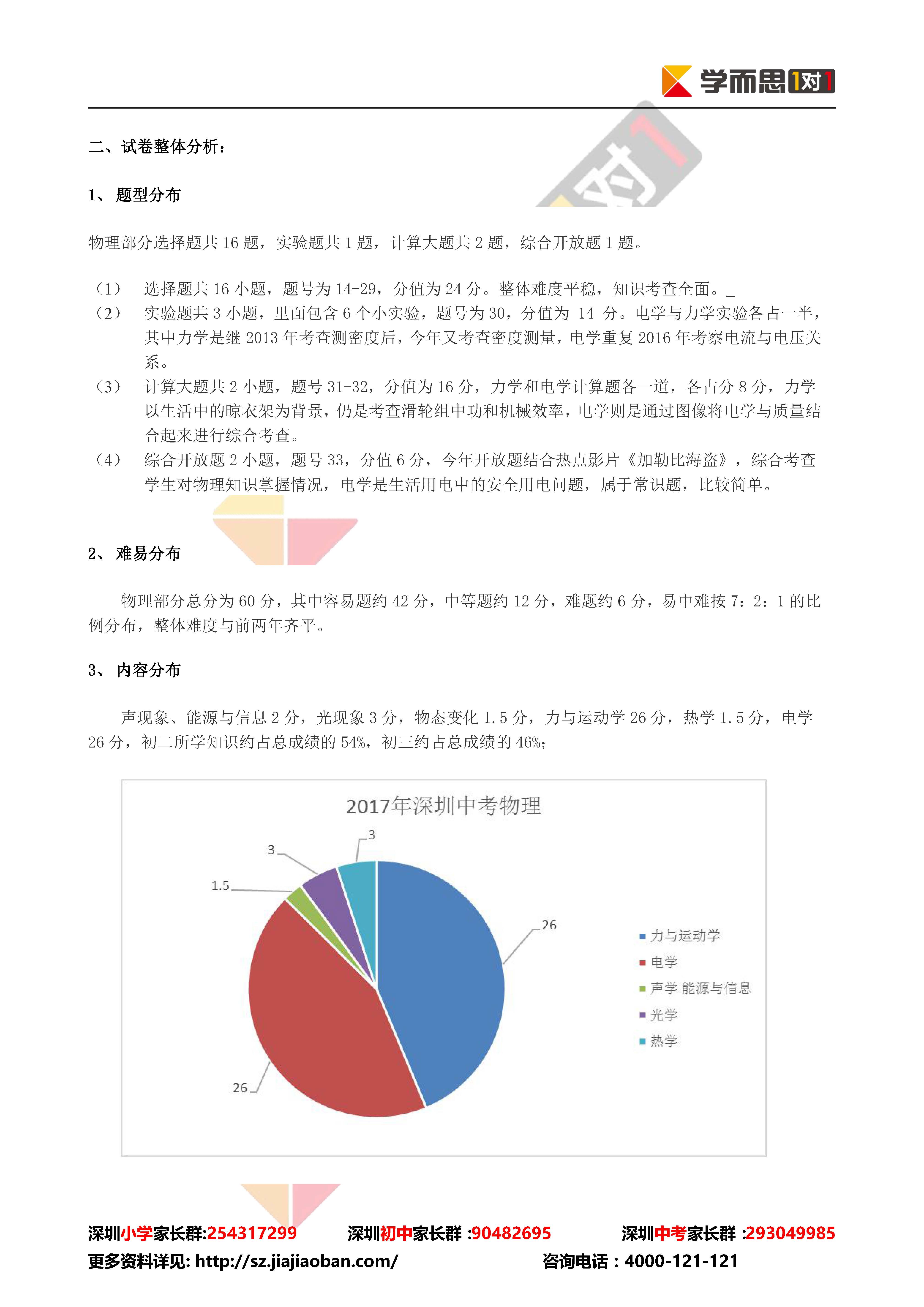 2017年深圳中考物理试卷分析