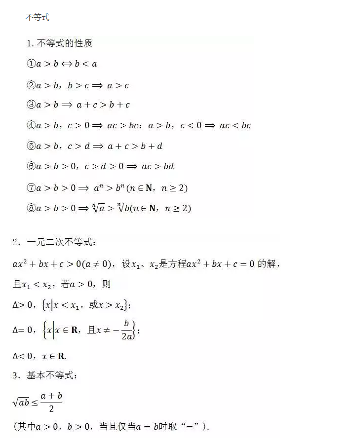 高中数学公式大全 不等式 深圳学而思1对1