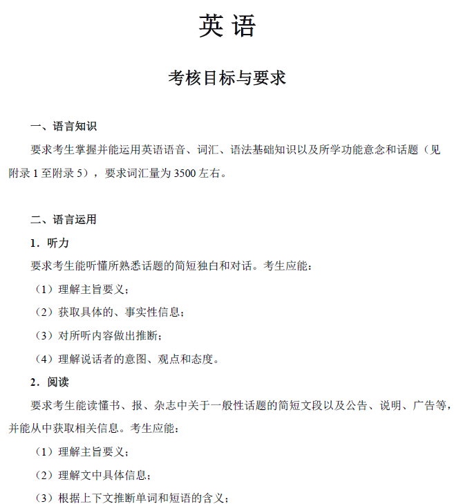 2018天津高考英语考试大纲及详细解读