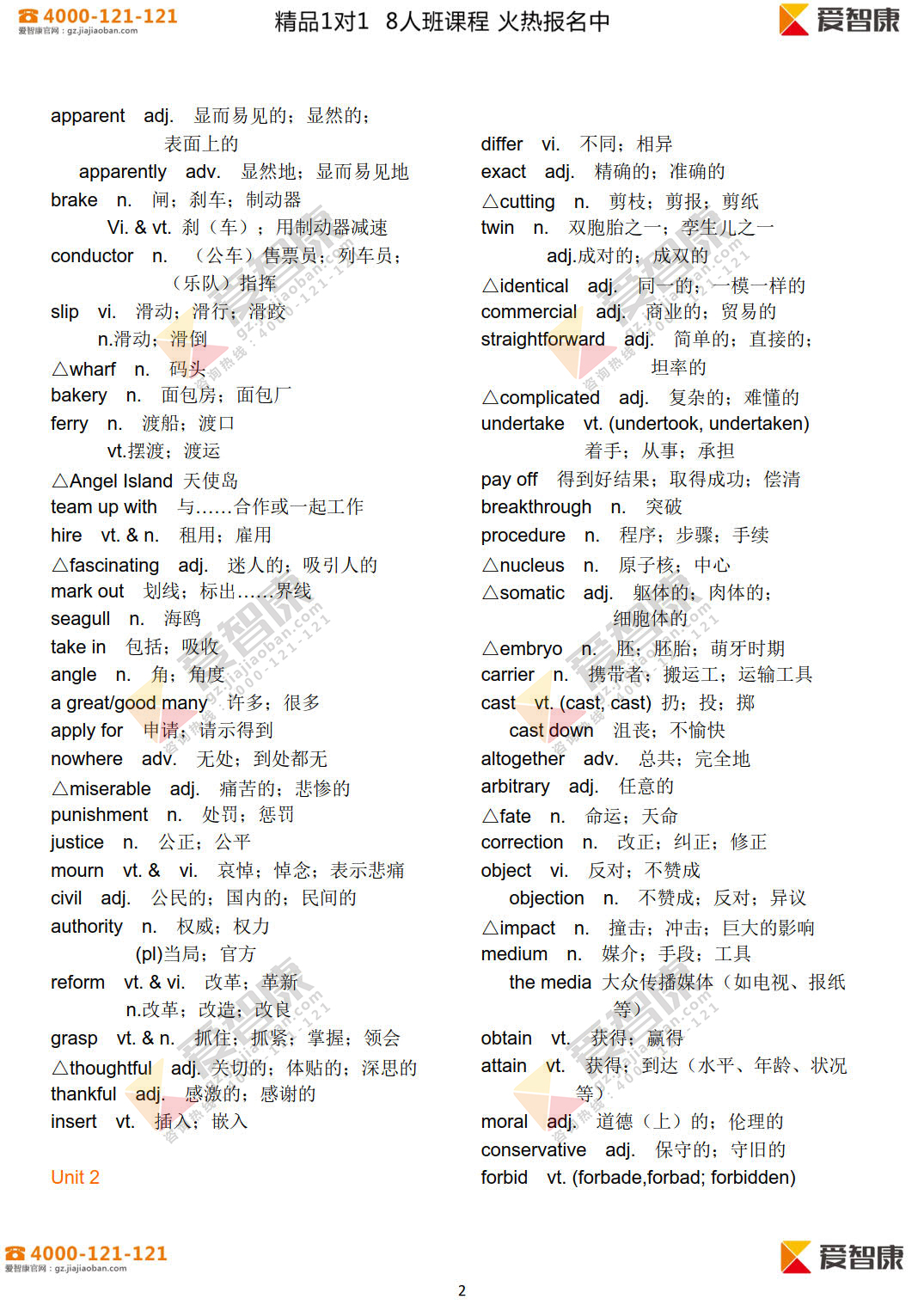 人教版高中英语单词(选修八)