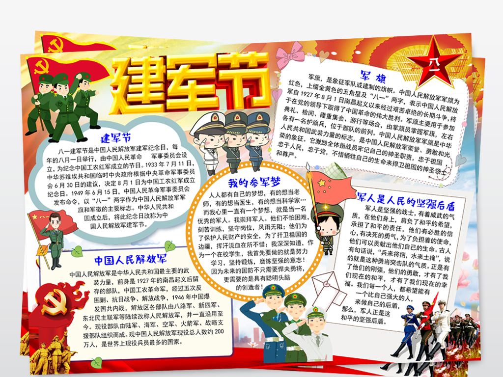 2018年五年级关于建军节的手抄报