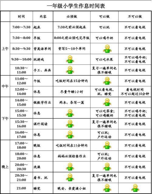 一年级暑期作息时间安排表