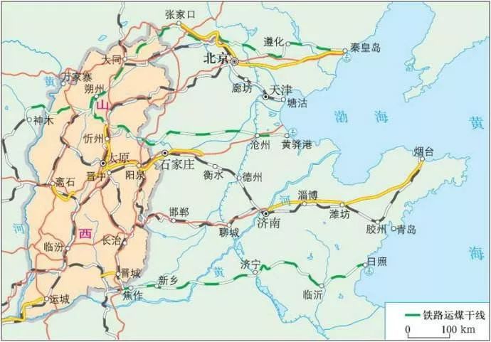 山西省是我国的"煤海",中国能源基地,煤炭外运路线:北煤