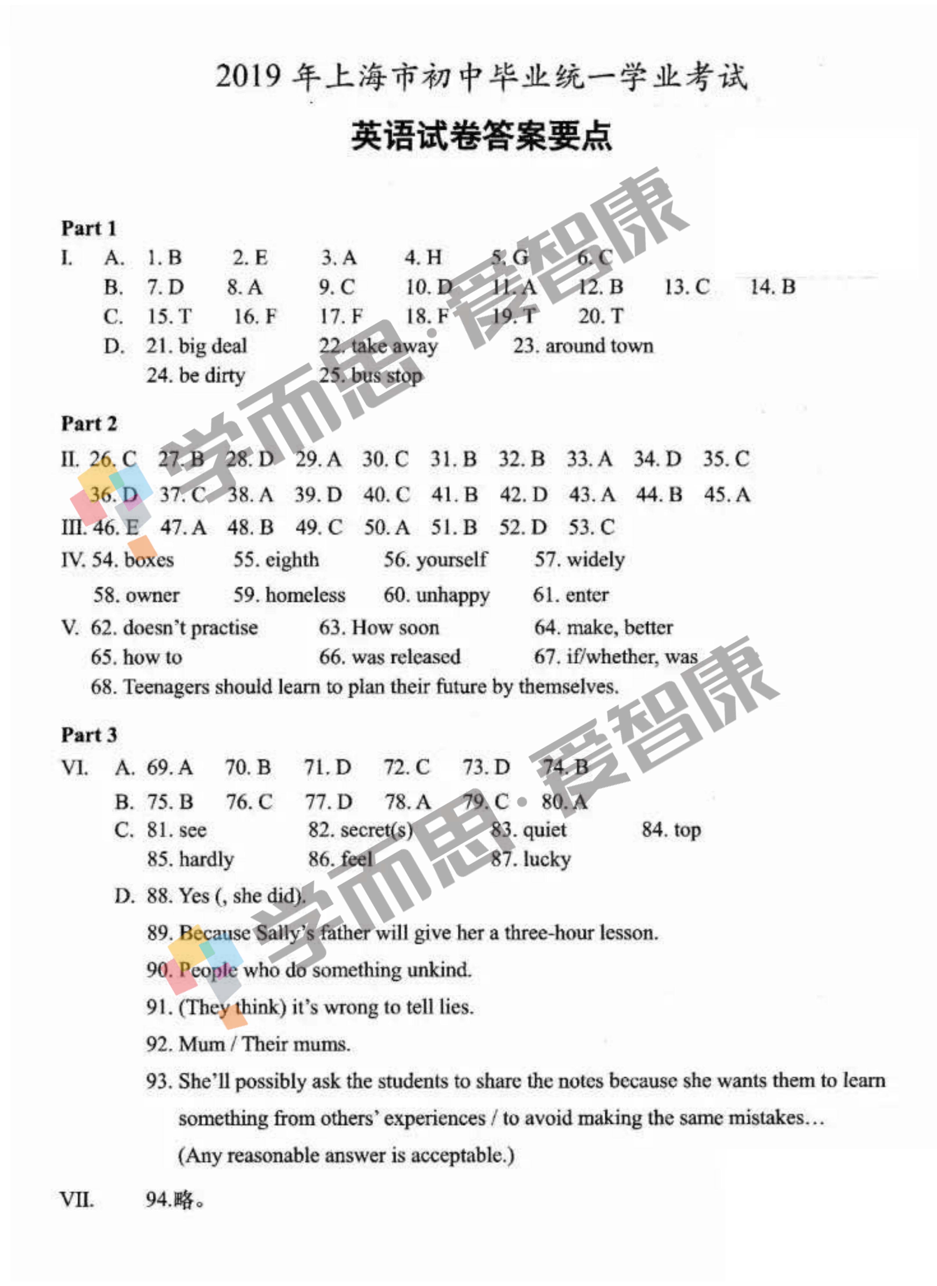 �Ϻ��г��б�ҵͳһѧҵ����Ӣ�����⼰��11