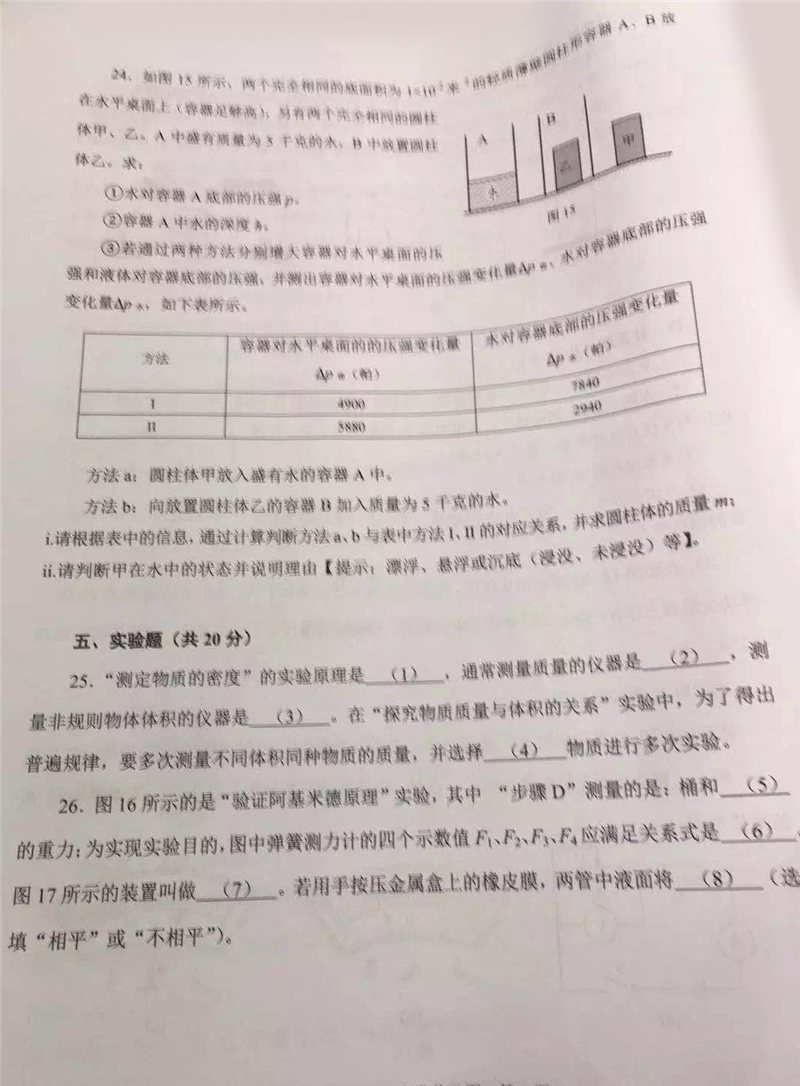2020年上海徐汇区初三一模物理试题第5页