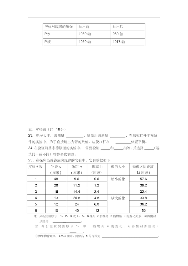 2018上海市中考物理试卷原题5
