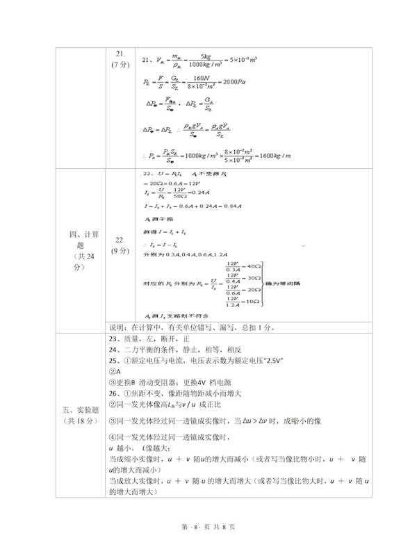 2015上海市中考物理试卷原题8