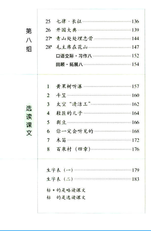 五年级上册语文目录
