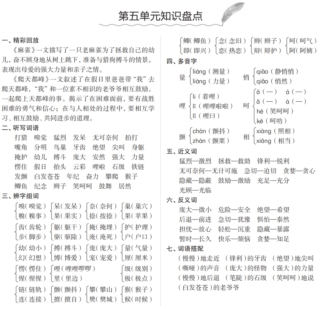 统(部)编版语文四年级上册第5单元知识盘点_深圳学而思1对1
